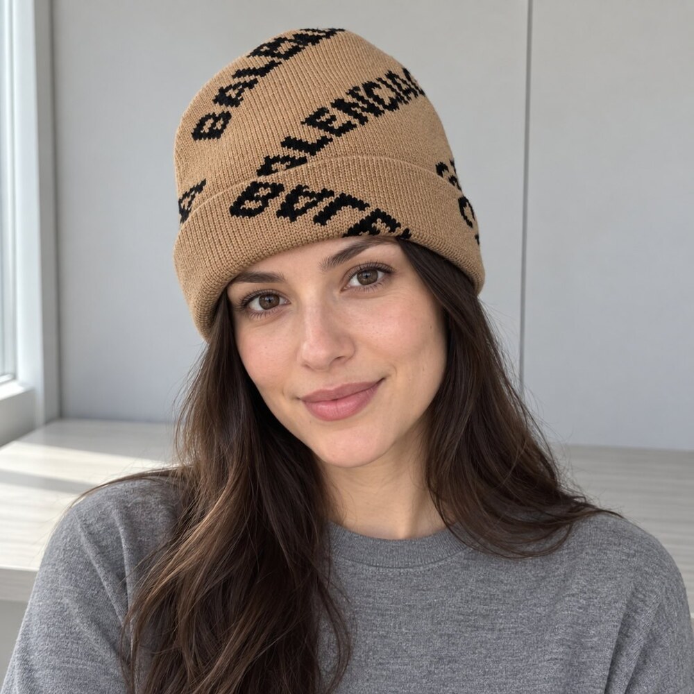 Balenciaga Camel Logo Knit Beanie - Picture 2 of 6